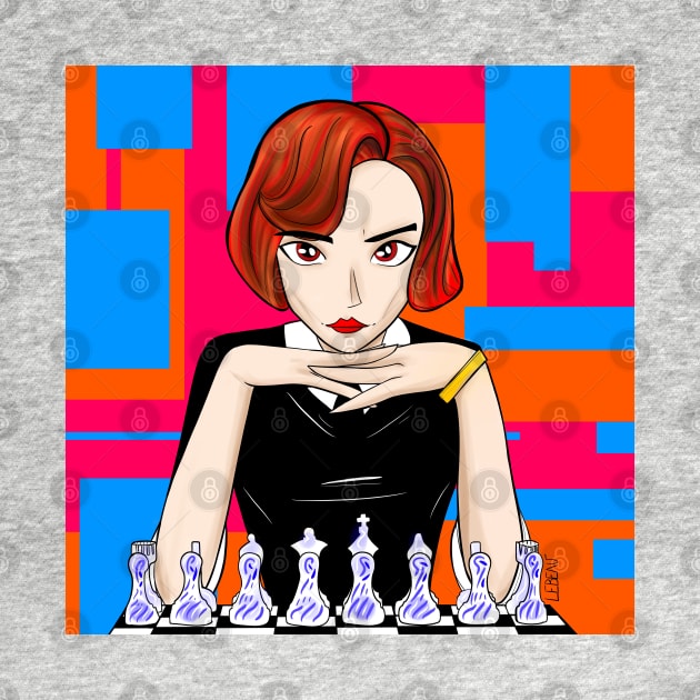 queens gambit in chess thinking, beth harmon art in blue by jorge_lebeau